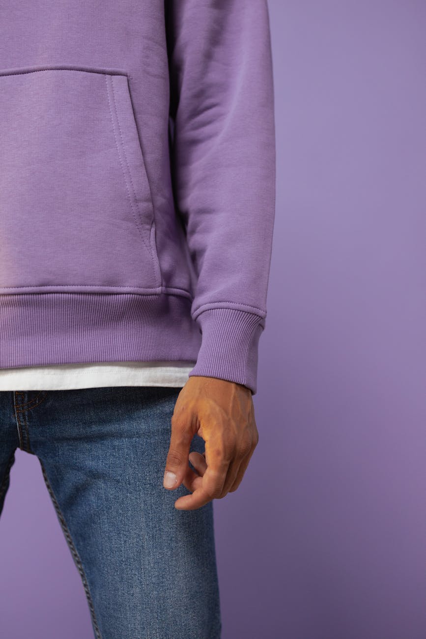 a person wearing a purple jacket