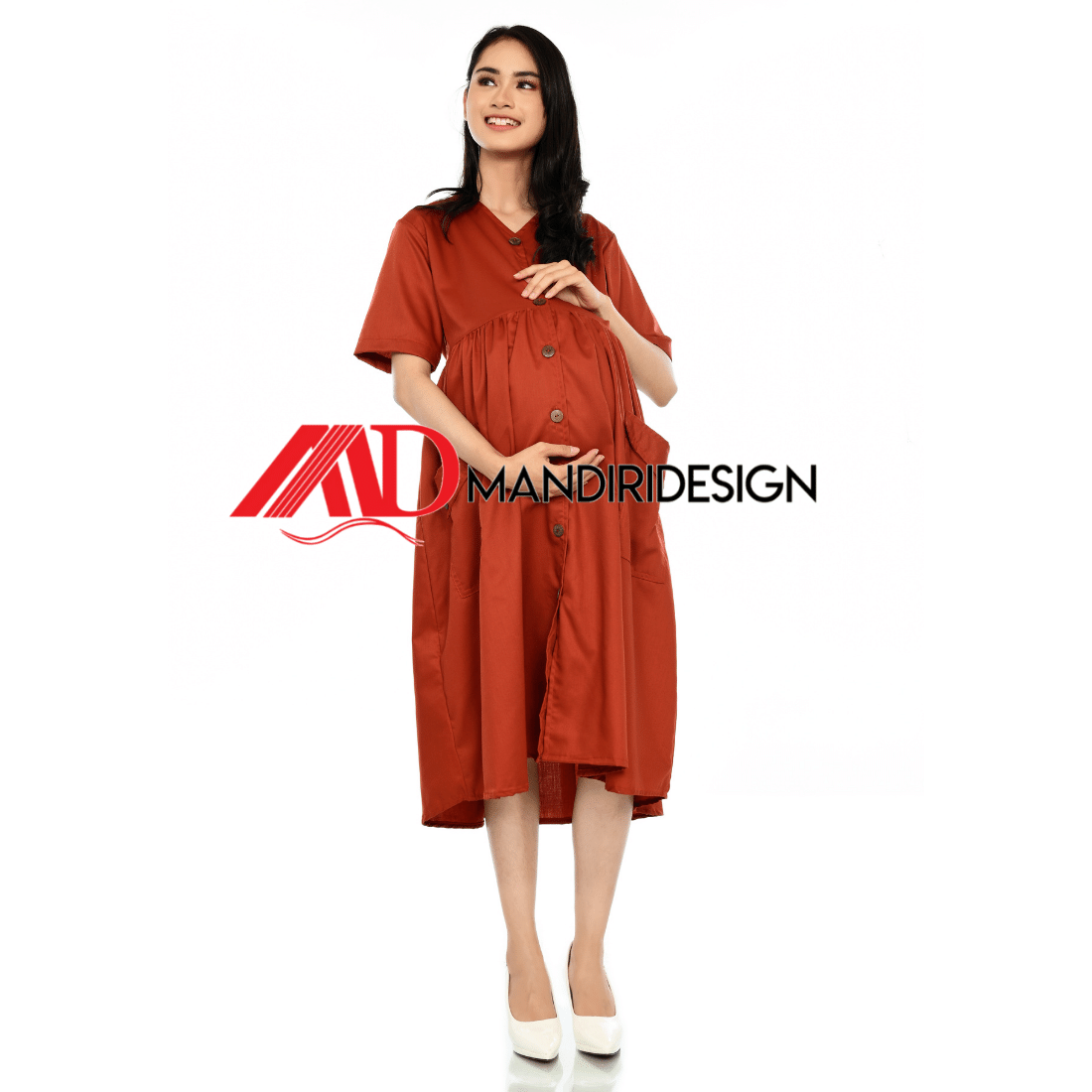 Maternity Baju Hamil Warna Merah Bata - Gambar 5