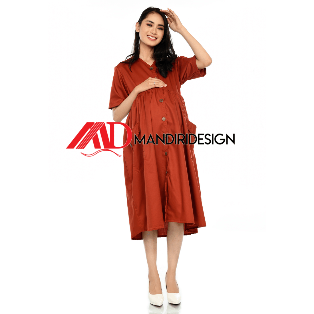Maternity Baju Hamil Warna Merah Bata - Gambar 4