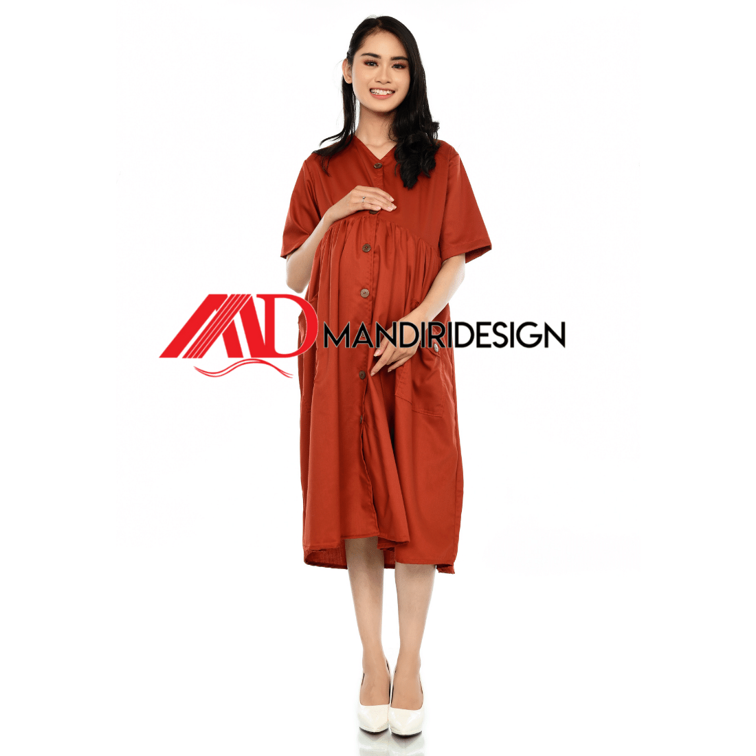 Maternity Baju Hamil Warna Merah Bata - Gambar 3