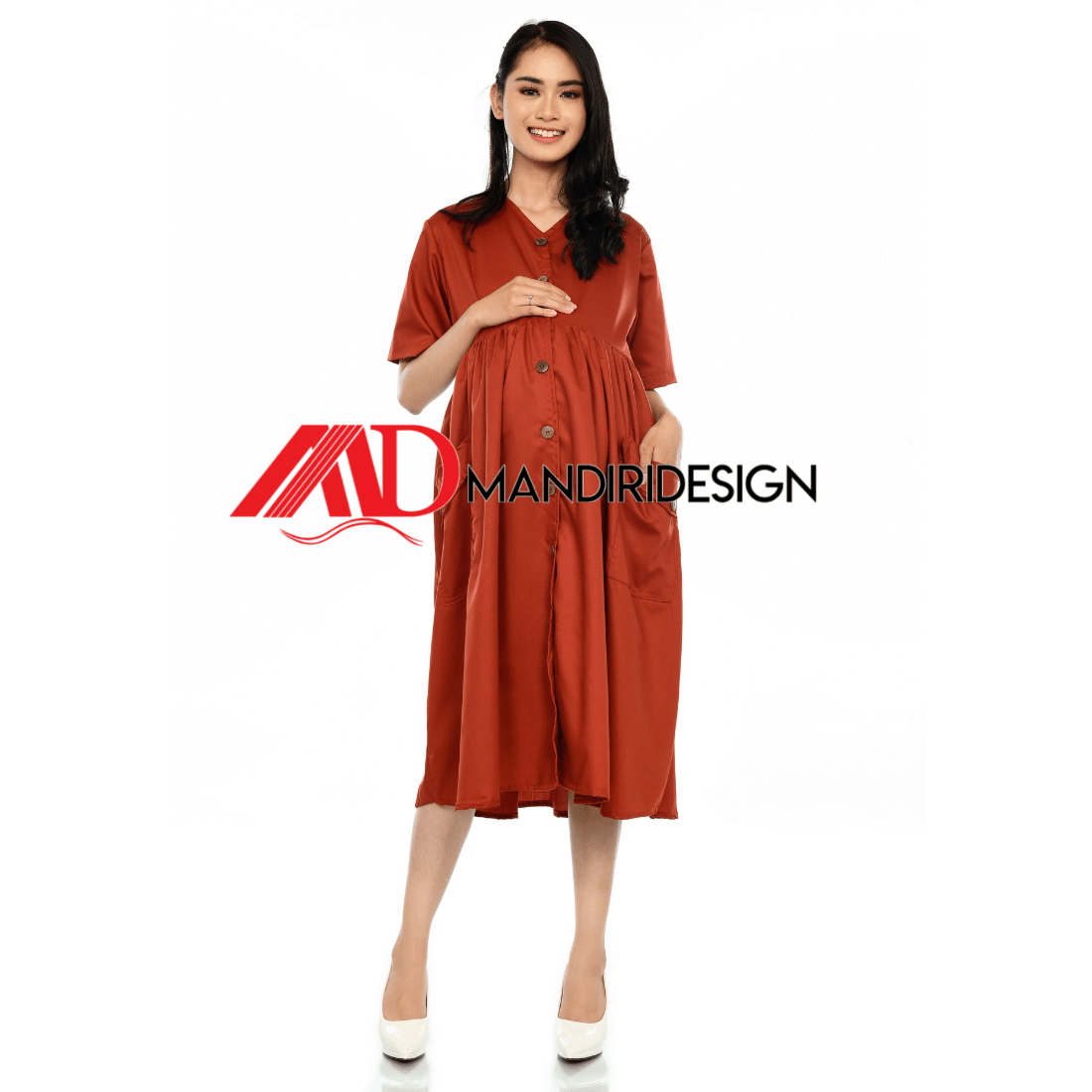 Maternity Baju Hamil Warna Merah Bata - Gambar 2