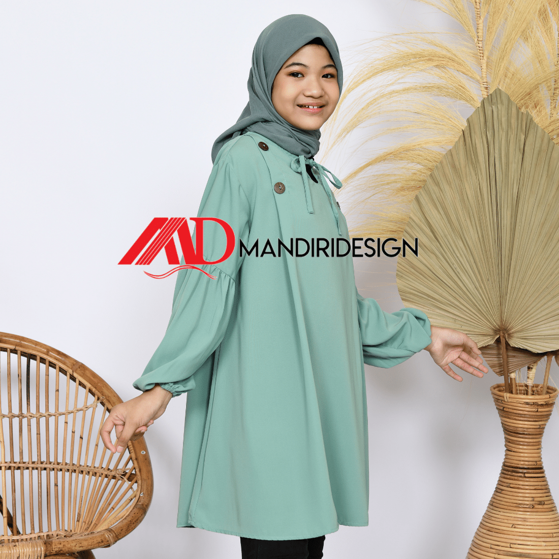 Tunik Anak Ellena Warna Hijau Mint - Gambar 7