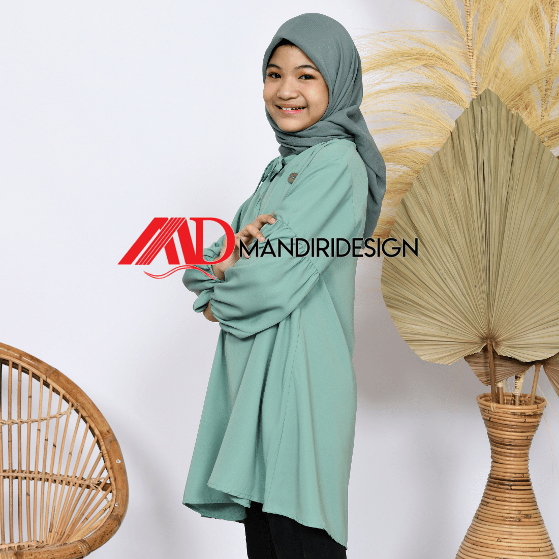 Tunik Anak Ellena Warna Hijau Mint - Gambar 6