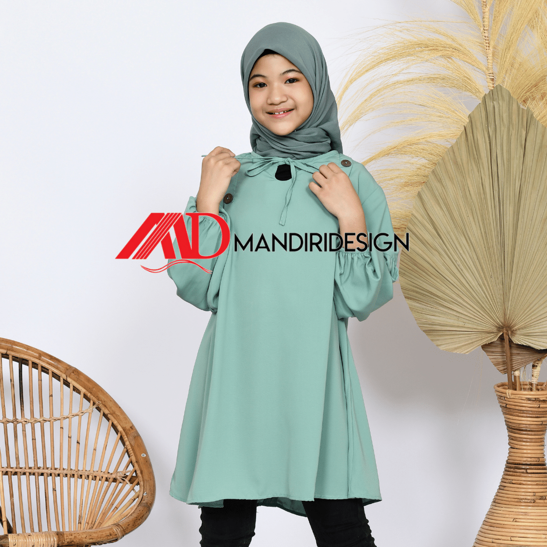 Tunik Anak Ellena Warna Hijau Mint - Gambar 5
