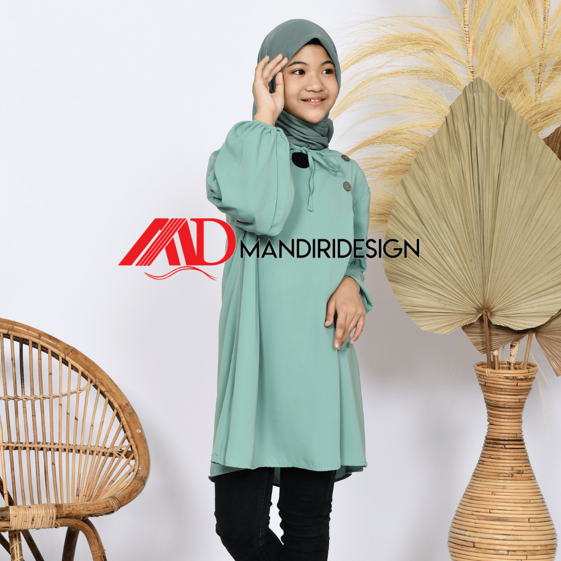 Tunik Anak Ellena Warna Hijau Mint - Gambar 4