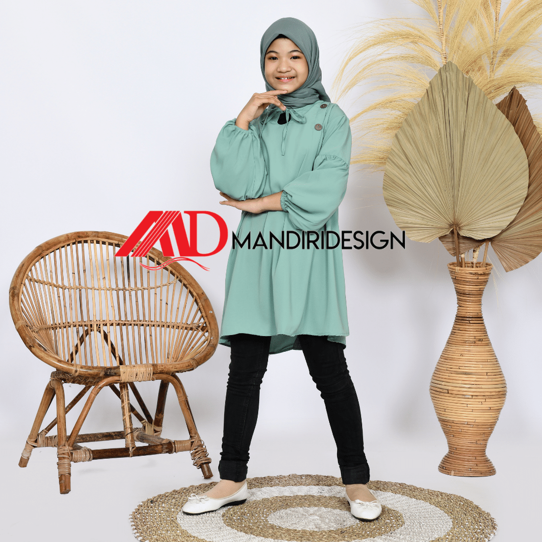 Tunik Anak Ellena Warna Hijau Mint - Gambar 3