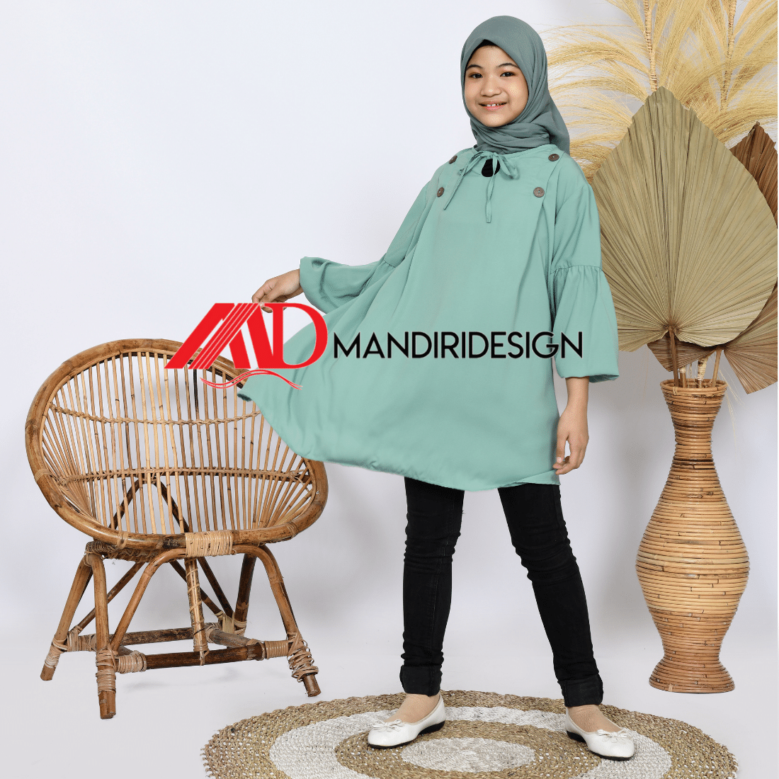 Tunik Anak Ellena Warna Hijau Mint - Gambar 2
