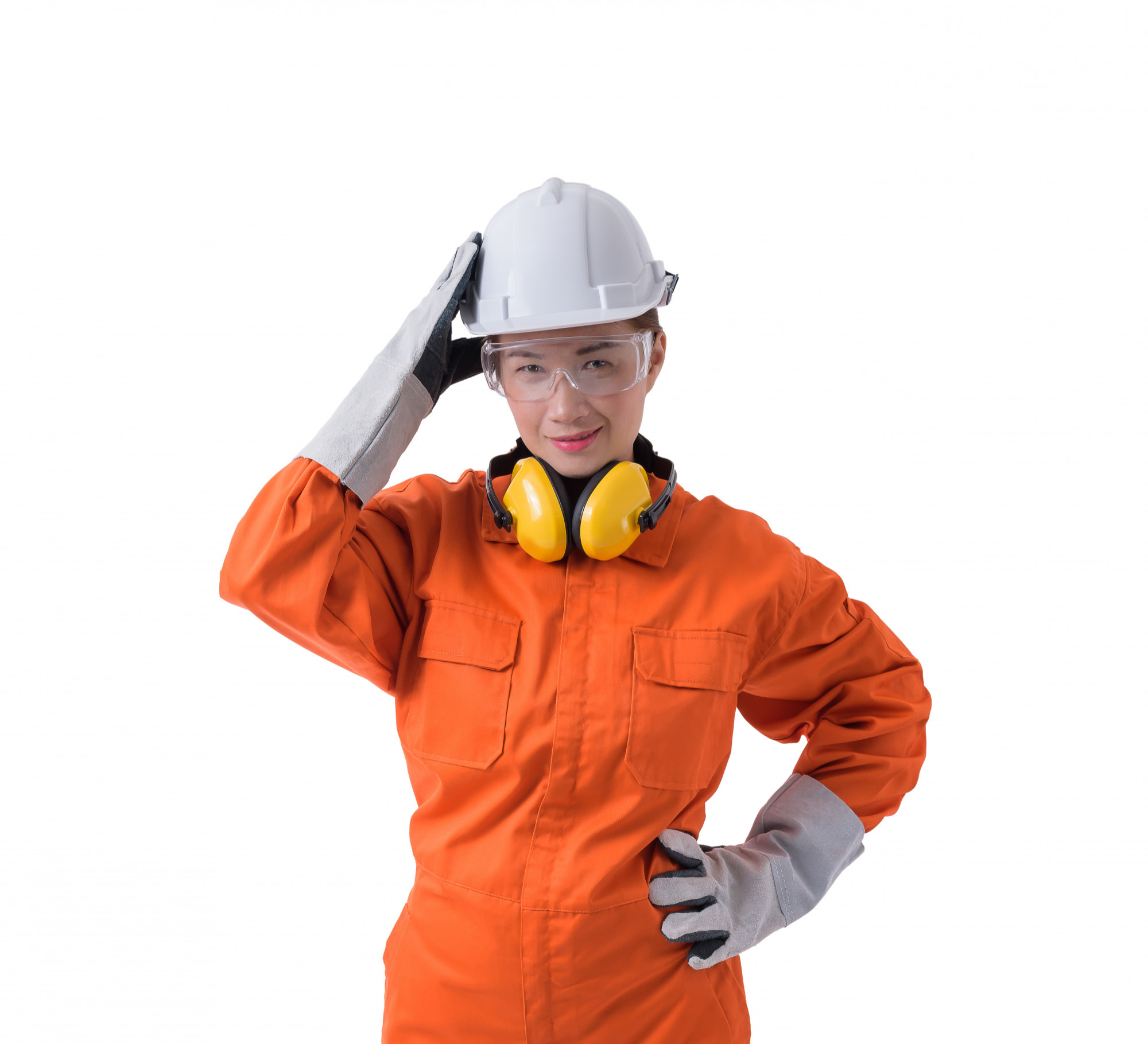 Portrait of a woman worker in mechanic jumpsuit - Representing the importance of Antistatic Jumpsuits and Mitra Mandiri Design's quality solutions