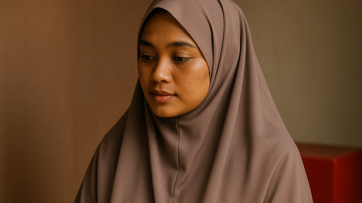 Warna hijab cocok kulit sawo matang dengan model hijab syar’i berbahan lembut, memberikan kesan anggun dan natural bagi wanita Indonesia.