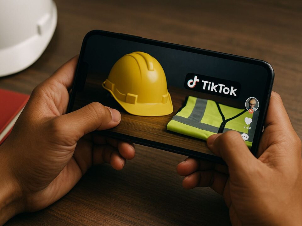 Tampilan layar smartphone yang menampilkan konten edukasi K3 di TikTok, menggambarkan tren baru distribusi informasi keselamatan kerja melalui media sosial.