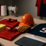 ai overviews dampak seo pada artikel keselamatan dan pakaian kerja foto produk konveksi profesional tanpa teks, soft lighting, aksen merah tata letak landscape menampilkan seragam kerja, jersey, ppe, dan alat jahit visual pendukung untuk format q&a teknis yang ramah ai overviews