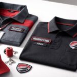 Personalisasi seragam nama divisi dengan patch bordir merah–hitam pada polo dan jaket kerja, menegaskan identitas tim dan brand perusahaan.