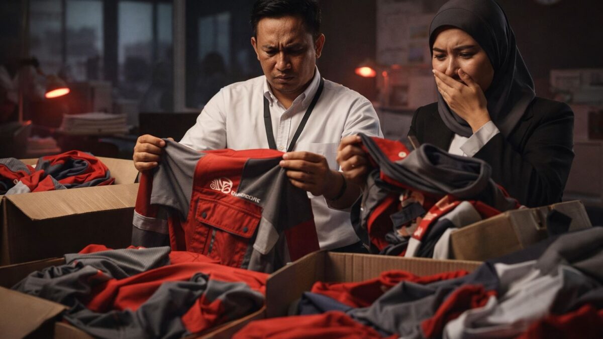 Seragam kerja bermasalah diterima HRD dengan kualitas tidak sesuai seperti jahitan buruk dan logo miring