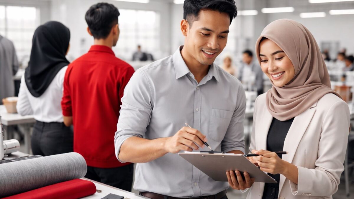 Tim purchasing perusahaan mengevaluasi vendor konveksi dengan checklist kualitas dan produksi seragam kerja