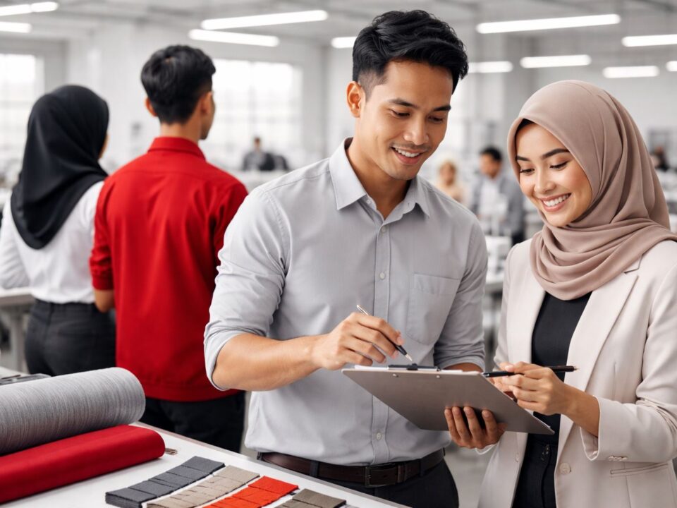 Tim purchasing perusahaan mengevaluasi vendor konveksi dengan checklist kualitas dan produksi seragam kerja