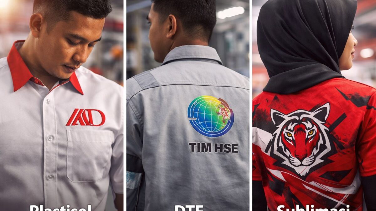 Perbandingan sablon plastisol, DTF, dan sublimasi pada seragam kerja perusahaan dengan hasil detail dan tahan lama