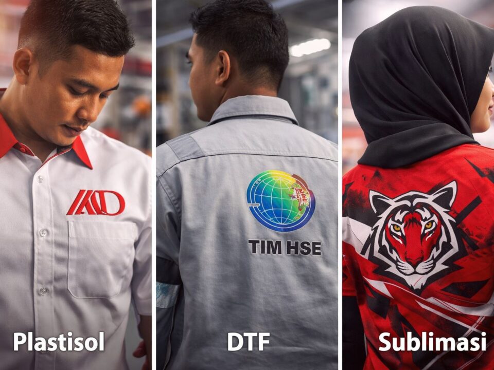 Perbandingan sablon plastisol, DTF, dan sublimasi pada seragam kerja perusahaan dengan hasil detail dan tahan lama