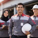 Vendor seragam kerja KIIC Karawang dengan pekerja industri memakai seragam pabrik berkualitas tinggi